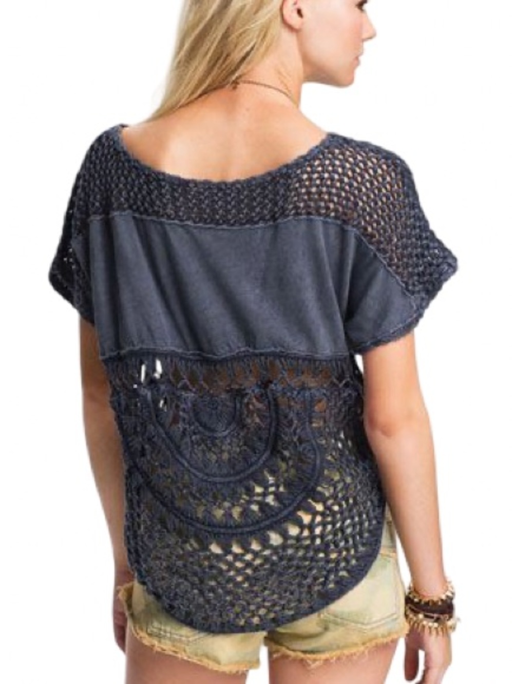 🎬▪️‎ Free People We The Free Crochet-Back Short Sleeve Top ▪️🎬
